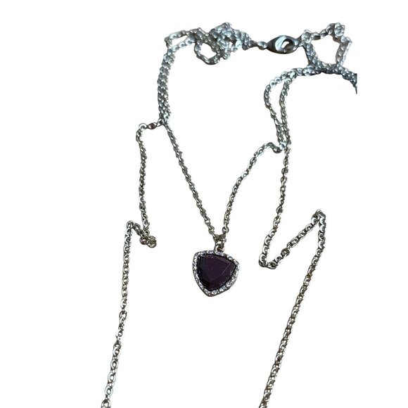 Banana Republic 2 Strand Silvertone Chain Necklace Rhinestone Pendants New - Picture 3 of 6